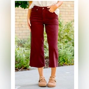 NWT Judy Blue tummy control maroon cropped wide leg pants sz 9/29